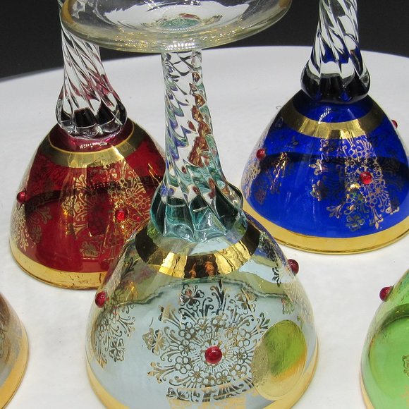 VINTAGE SET OF 5 GOLD RIMMED LIQUOR GLASSES. MADE IN ITALY. - Picture 4 of 6